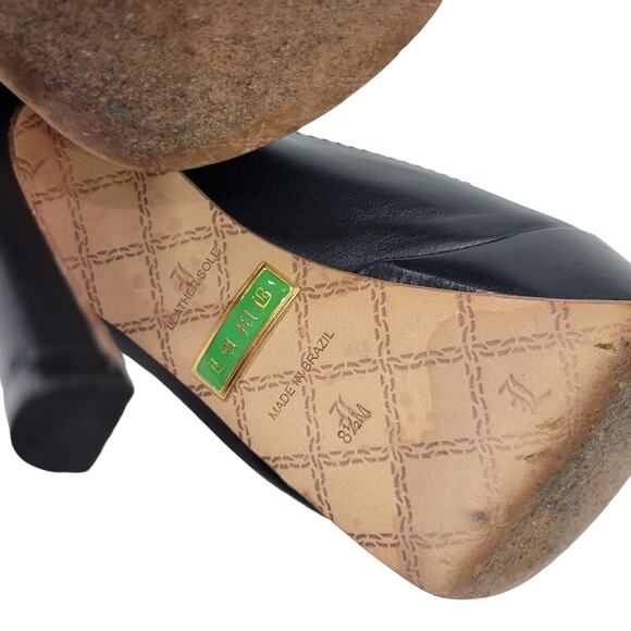 LAMB Peep Toe Stiletto Heel Black Leather Corset Platform Patent Dressy Size 8.5 - Picture 8 of 15